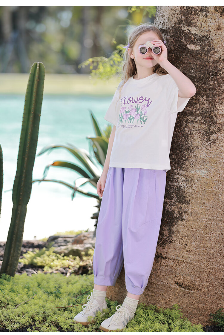 CHANZUIGOU Girls' Printed Summer Set 2026 - Trendy Children's Short Sleeve T-Shirt and Pants Sports Two-Piece Set 13